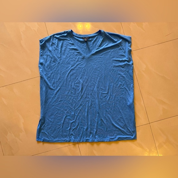 EILEEN FISHER Womens  Boxy V-Neck Tee Shirt Top in Coast Blue Short Sleeve L - Picture 14 of 16